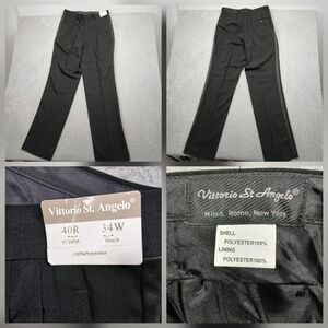 Vittorio St. Angelo‎ Dress Pants Mens 34W Black Flat Front NWT